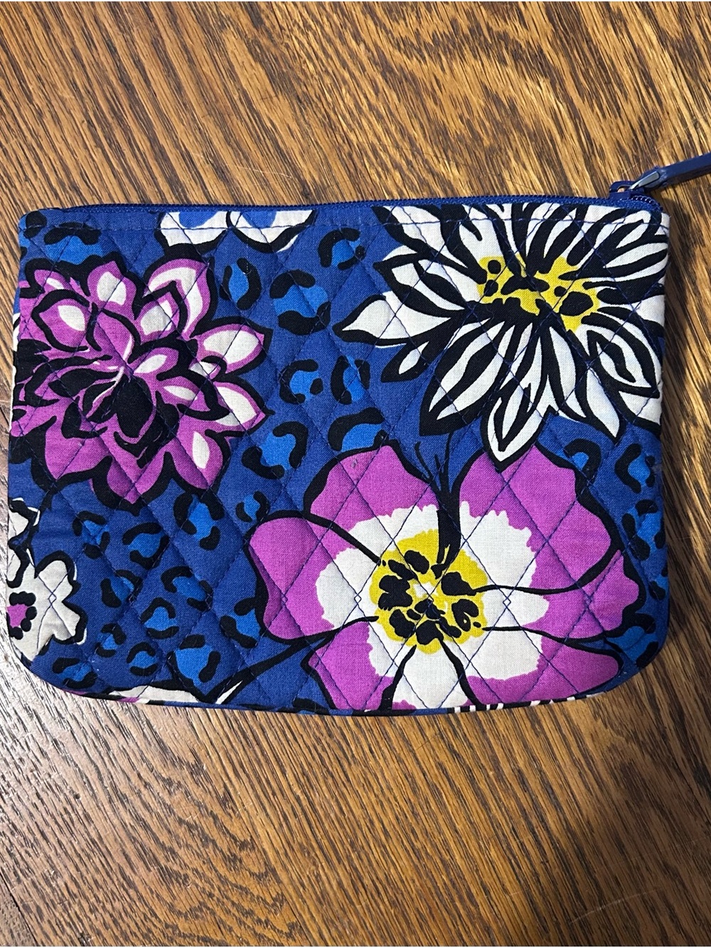 Vera Bradley Small Quilted Blue Floral Zip Pouch Cosmetic Bag